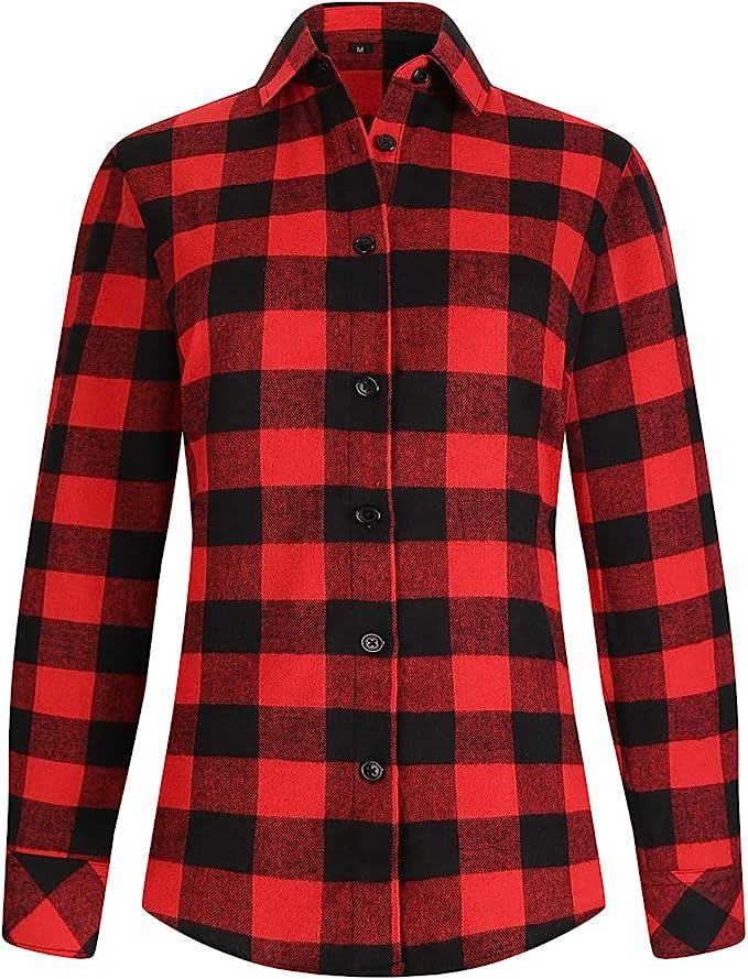 Fireopdk Women's Flannel Shirts Long Sleeve Plaid Casual Button Down Regular Fit | Amazon (US)