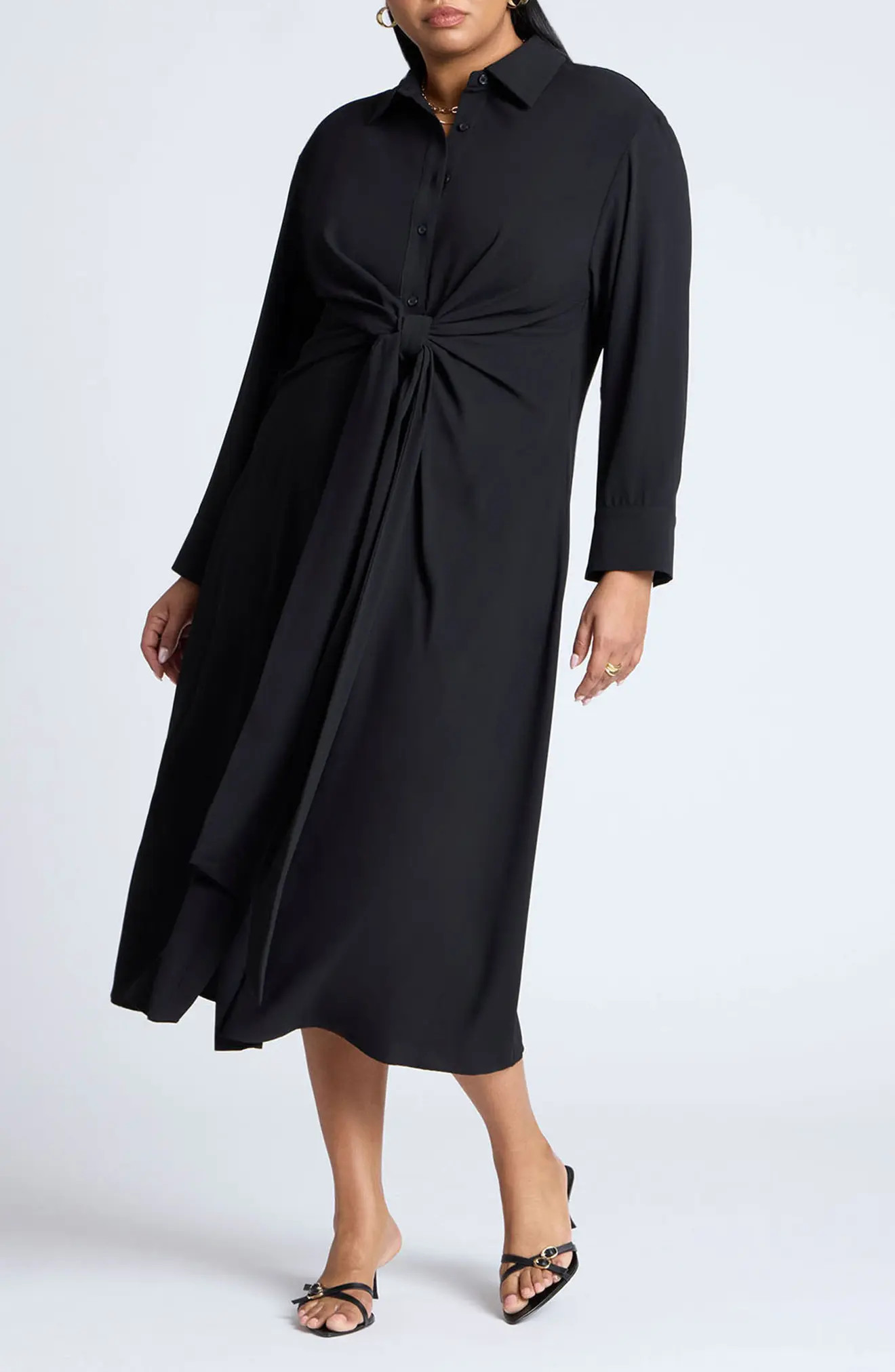ELOQUII Tie Front Oversized Midi Shirt Dress (Women) | Nordstrom | Nordstrom