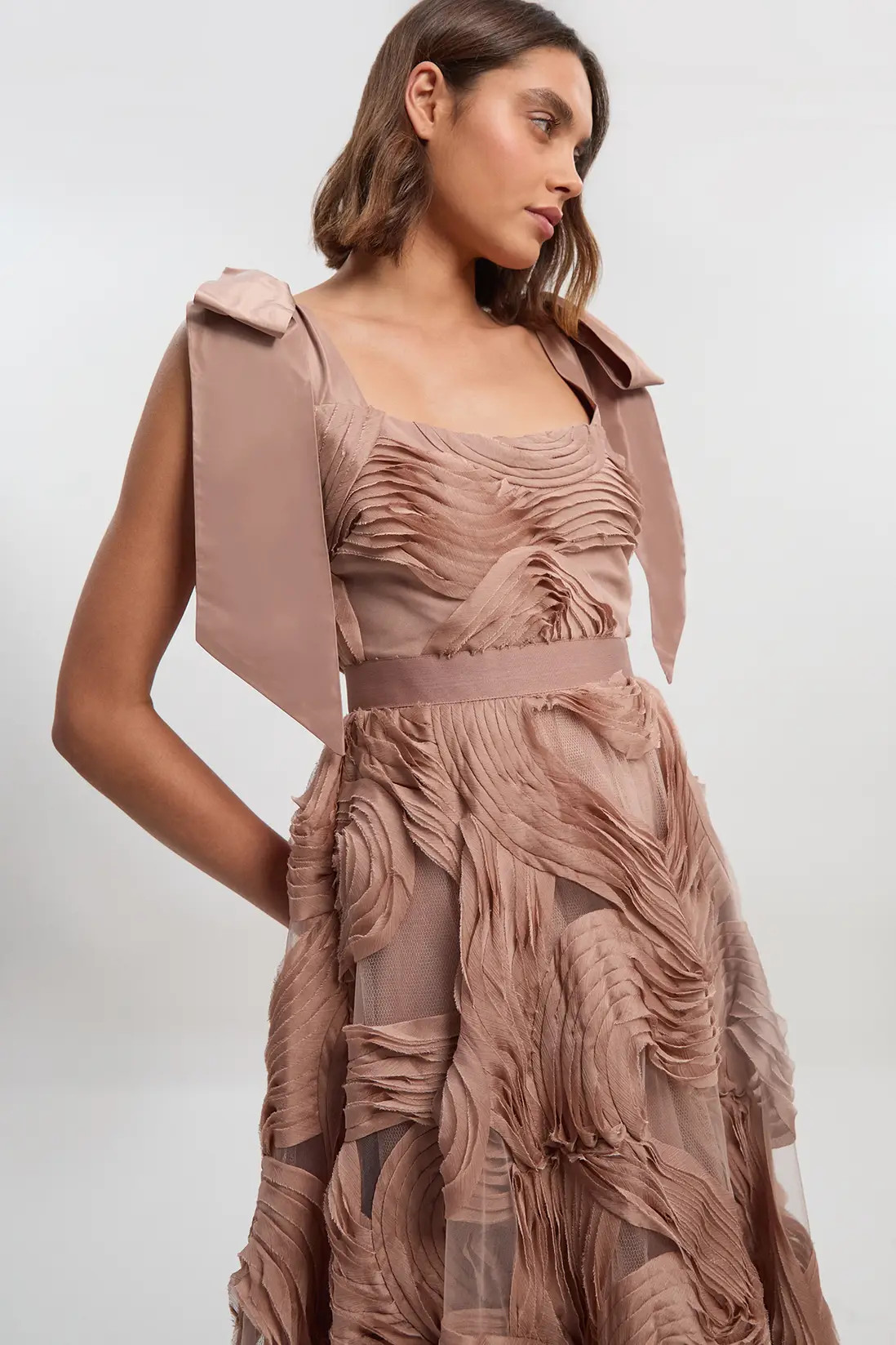 Textured Ruffle Woven Midi Prom Dress | Karen Millen