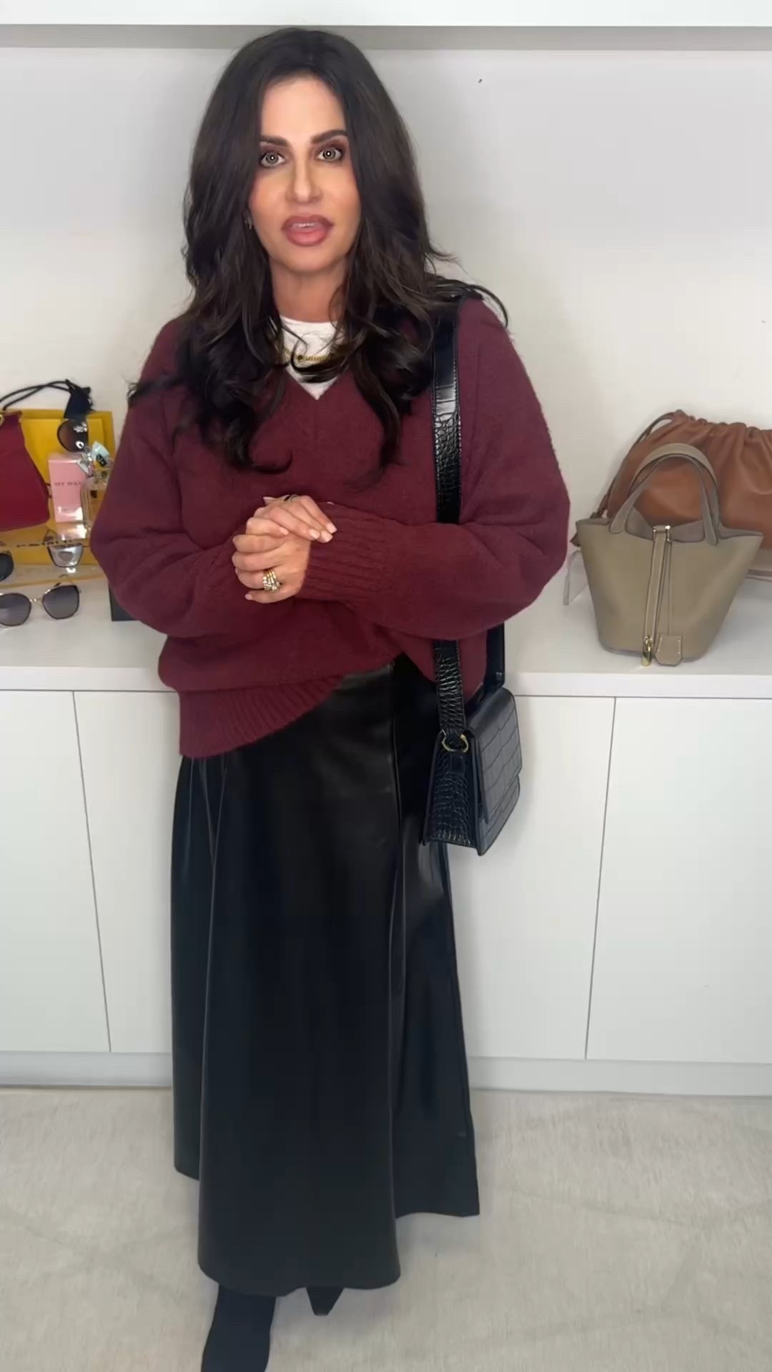 
Style me saturday.
a white tee under a sweater adds dimension, keeps leather wearable, and makes the look feel effortless.
Faux leather skirt size sm, sweater xs , boots TTS , Tee sm #stylemesaturday #leathermidiskirt #coldweatheroutfitinspo

#LTKgrwm #LTKSaleAlert #LTKOver40

#LTKOver40 #LTKootd #LTKSeasonal