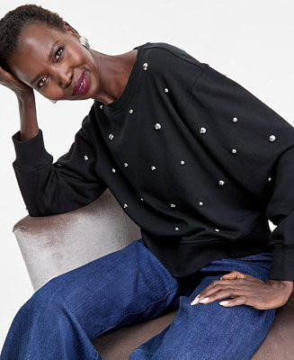 I.N.C. International Concepts Women's Studded French Terry Sweatshirt, Macy's Exclusive - Macy's | Macy's