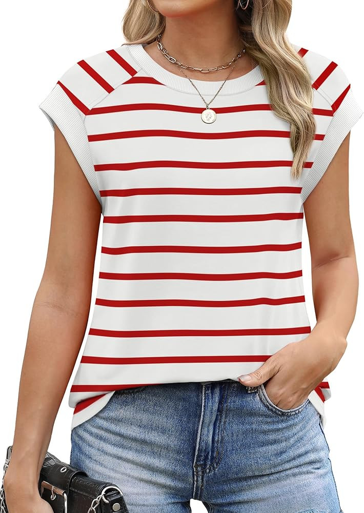 SAMPEEL Womens Tops Summer Dressy Casual Raglan Cap Sleeve T Shirts Basic Tee Shirts Trendy 2025 | Amazon (US)