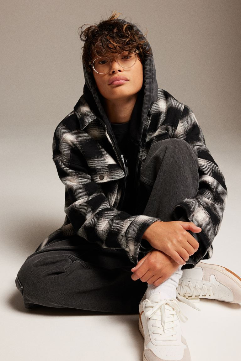 Oversized flannel shacket - Black/plaid - Kids | H&M US | H&M (US + CA)