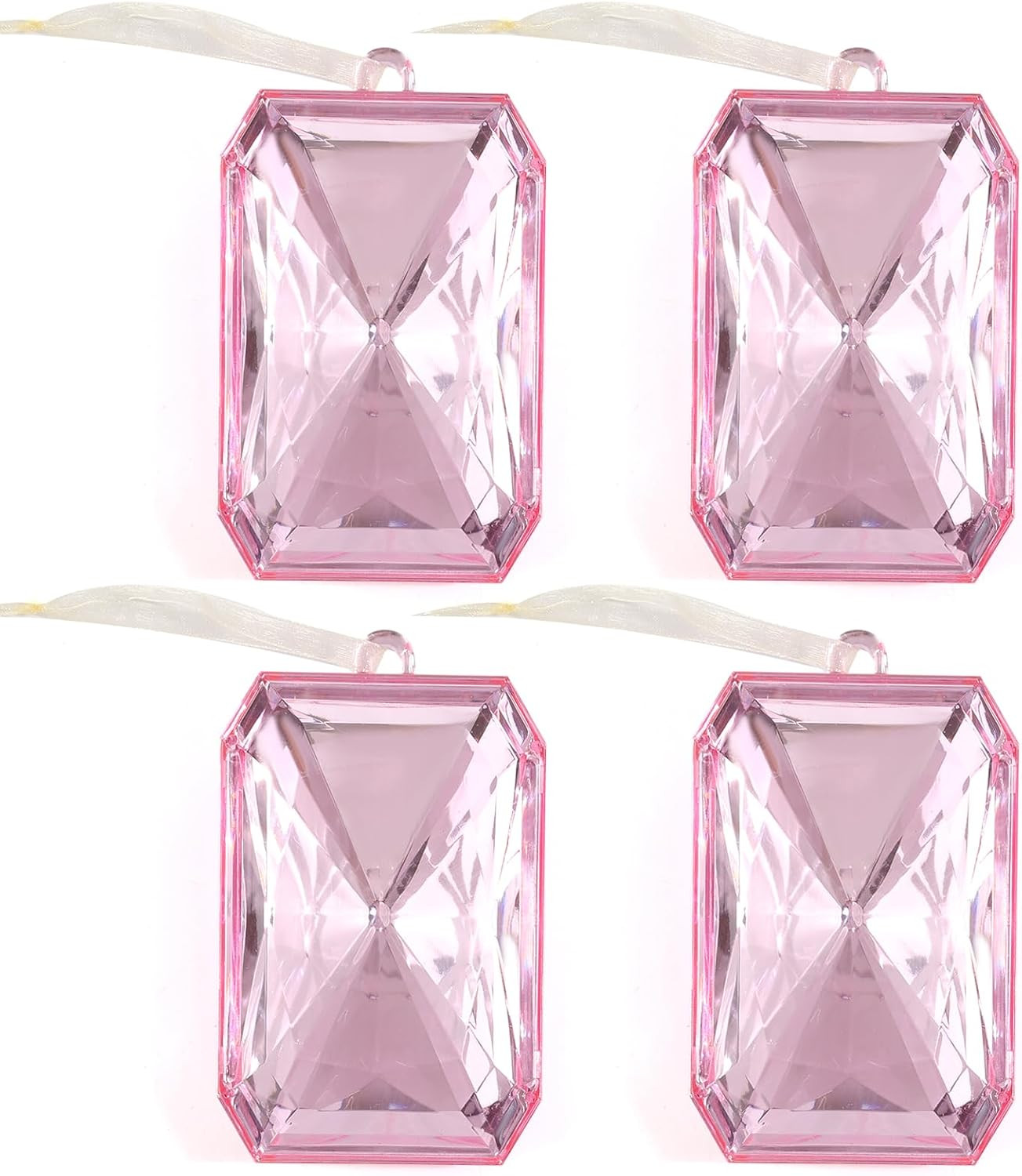 Pink Plasitc Decorative Ornaments Set, Geometric Faceted Crystals, 4 Pieces | Amazon (US)