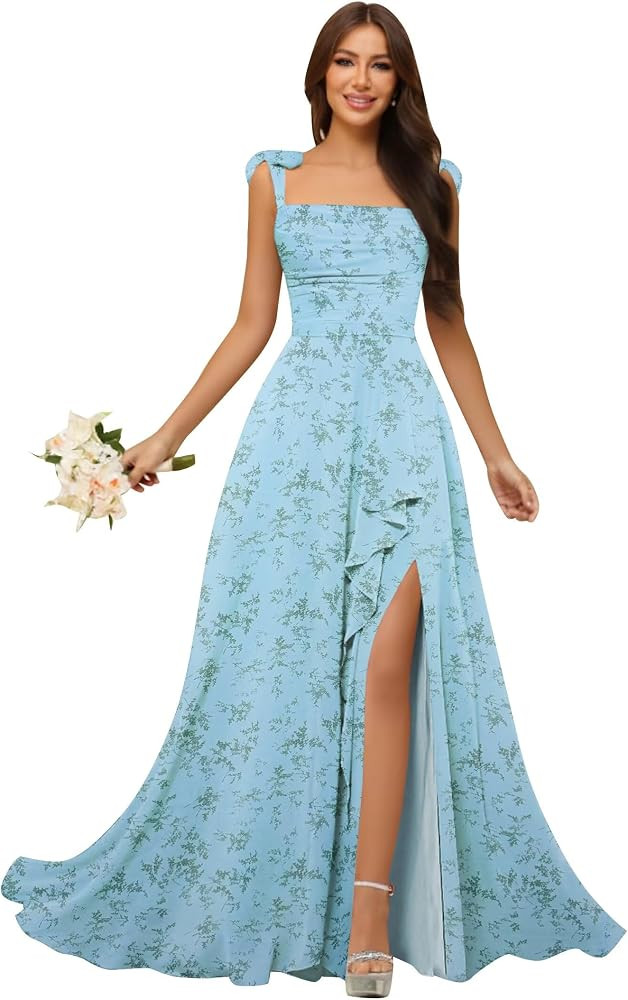 WWOM Spaghetti Straps Chiffon Bridesmaid Dresses for Women Long Pleated Formal Evening Prom Party... | Amazon (US)