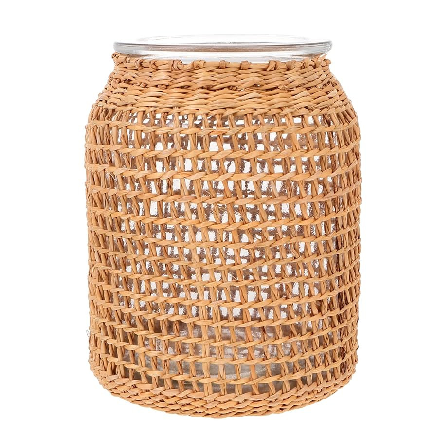 DOITOOL Glass Flower Vase with Rattan Cover, Round Decorative Flower Vase Flower Bud Vase Rustic ... | Amazon (US)