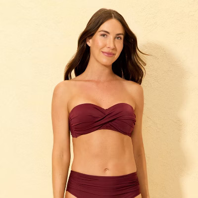 Women's Twist-Front Bandeau Bikini Top - Shade & Shore™ Burgundy M | Target