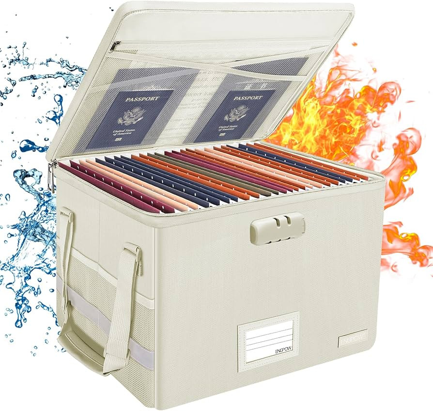 ENGPOW File Box with Lock, Fireproof Document Box with Zipper Lid,Collapsible File Storage Organi... | Amazon (US)
