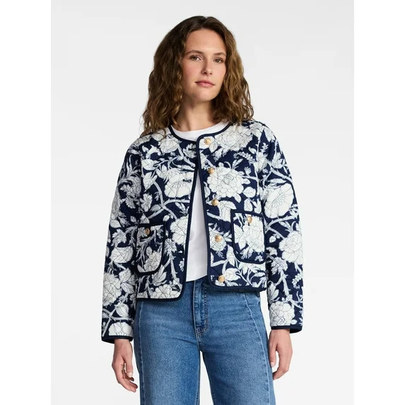 Time and Tru Women's Quilted Cotton Jacket, Sizes XS-XXXL | Walmart (US)