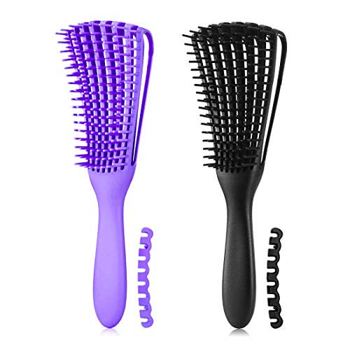 A.DASHER Hair Brush, Detangling Brush for Afro America/African Hair Textured 3a to 4c Kinky Wavy/Curly/Coily/Wet/Dry/Oil/Thick/Long Hair, Knots Detangler Scalp Massage Comb (2 pcs, Black-Purple) | Amazon (US)