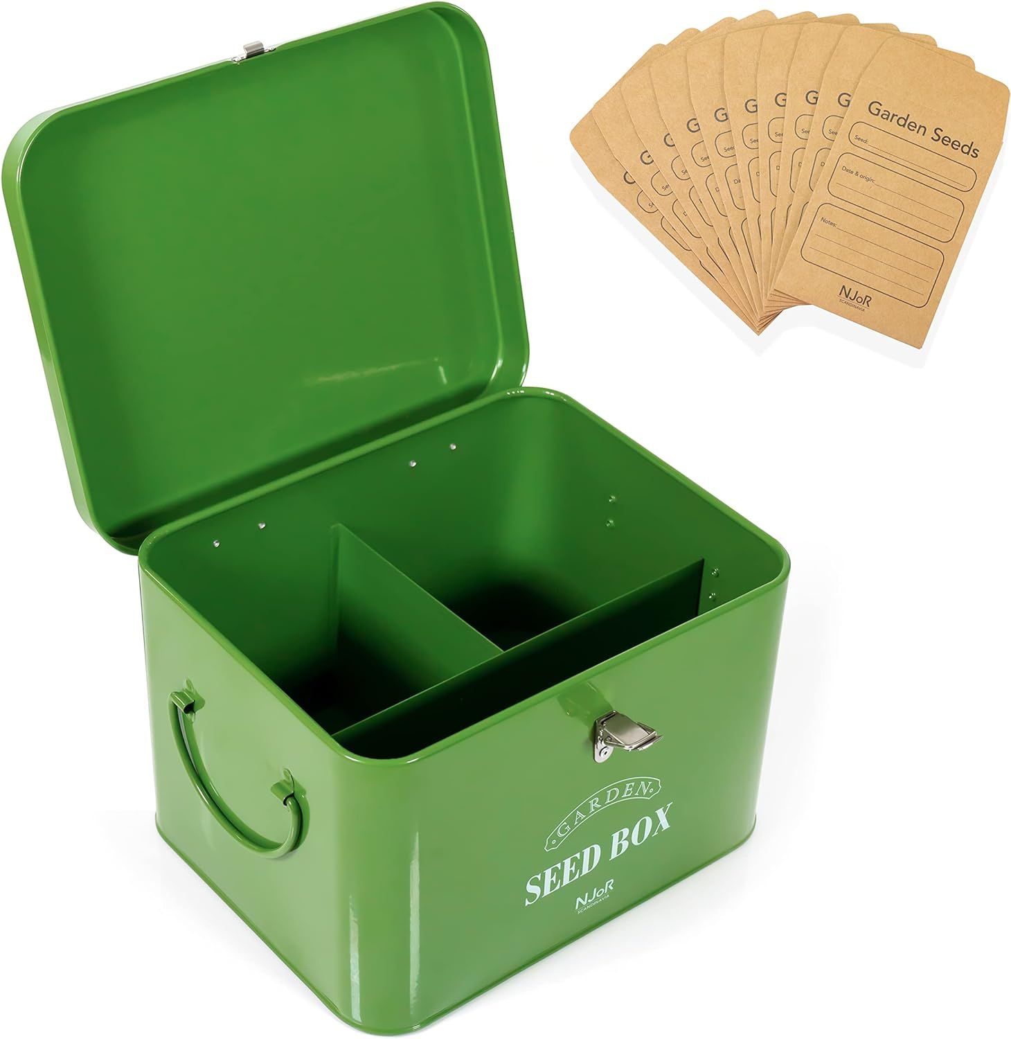 Steel Seed Packet Storage Box Organizer in Green. Robust Seed Package Container for Seeds and Bul... | Amazon (US)