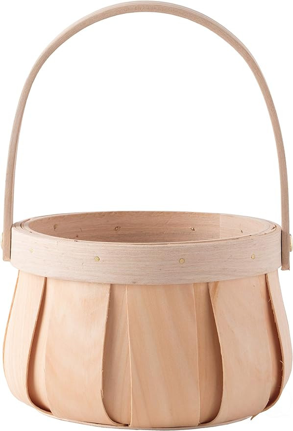 Small Round Natural Woodchip Wooden Decorative Storage Basket with Handle | Amazon (US)