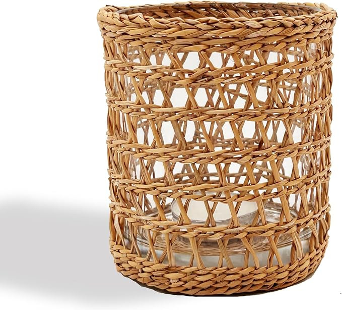 Rattan Woven Tea Light Candle Holder, Decorative Handwoven Candle Holder, Rustic Vintage Seagrass... | Amazon (US)