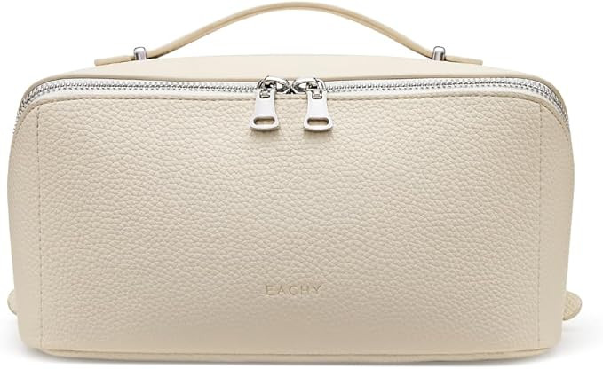 EACHY Travel Makeup Bag, Lychee Leather Large Capacity Cosmetic Bag for Women, Open Flat Toiletry... | Amazon (US)