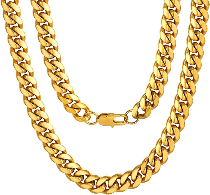 Mens Gold Chains Cuban Neckace Stainless Steel 10mm 18 Inch Mens Gifts for Dad | Amazon.com | Amazon (US)
