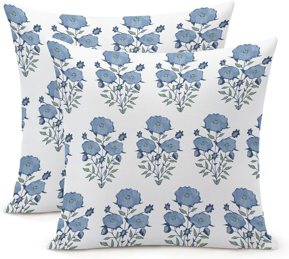 Chinoiserie Throw Pillow Cover Blue Flower Cushion Cover Set of 2 Asian Chinese Decorative Pillow... | Amazon (US)