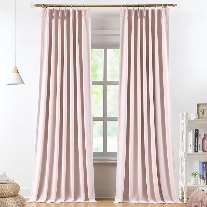 Vision Home Soft Pink Pinch Pleated Full Blackout Curtains Linen Blended Room Darkening Curtain P... | Amazon (US)