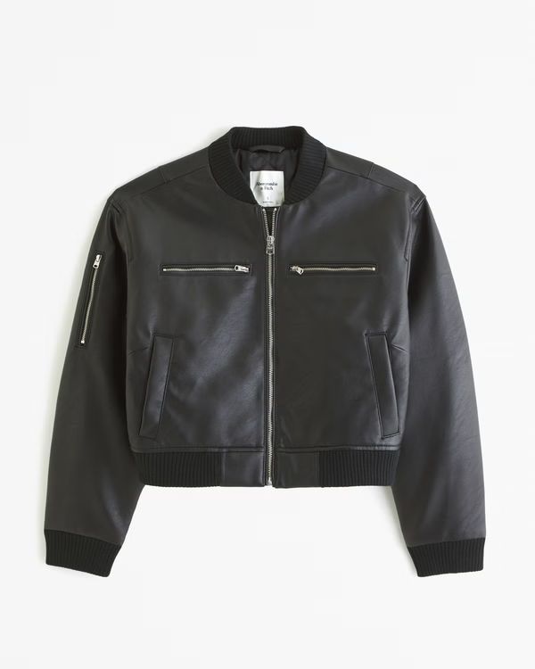 Women's Cropped Vegan Leather Bomber Jacket | Women's Clearance | Abercrombie.com | Abercrombie & Fitch (US)