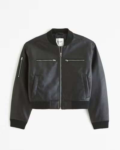 Women's Cropped Vegan Leather Bomber Jacket | Women's Coats & Jackets | Abercrombie.com | Abercrombie & Fitch (US)