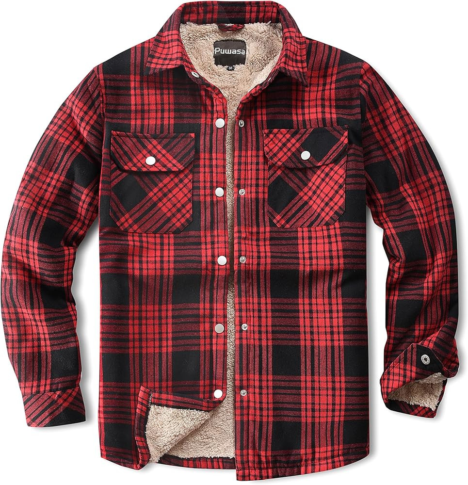 Women's Fleece Flannel Jacket Cotton Plaid Button Down Shirts Jacket Sherpa Lined Plaid Jackets f... | Amazon (US)