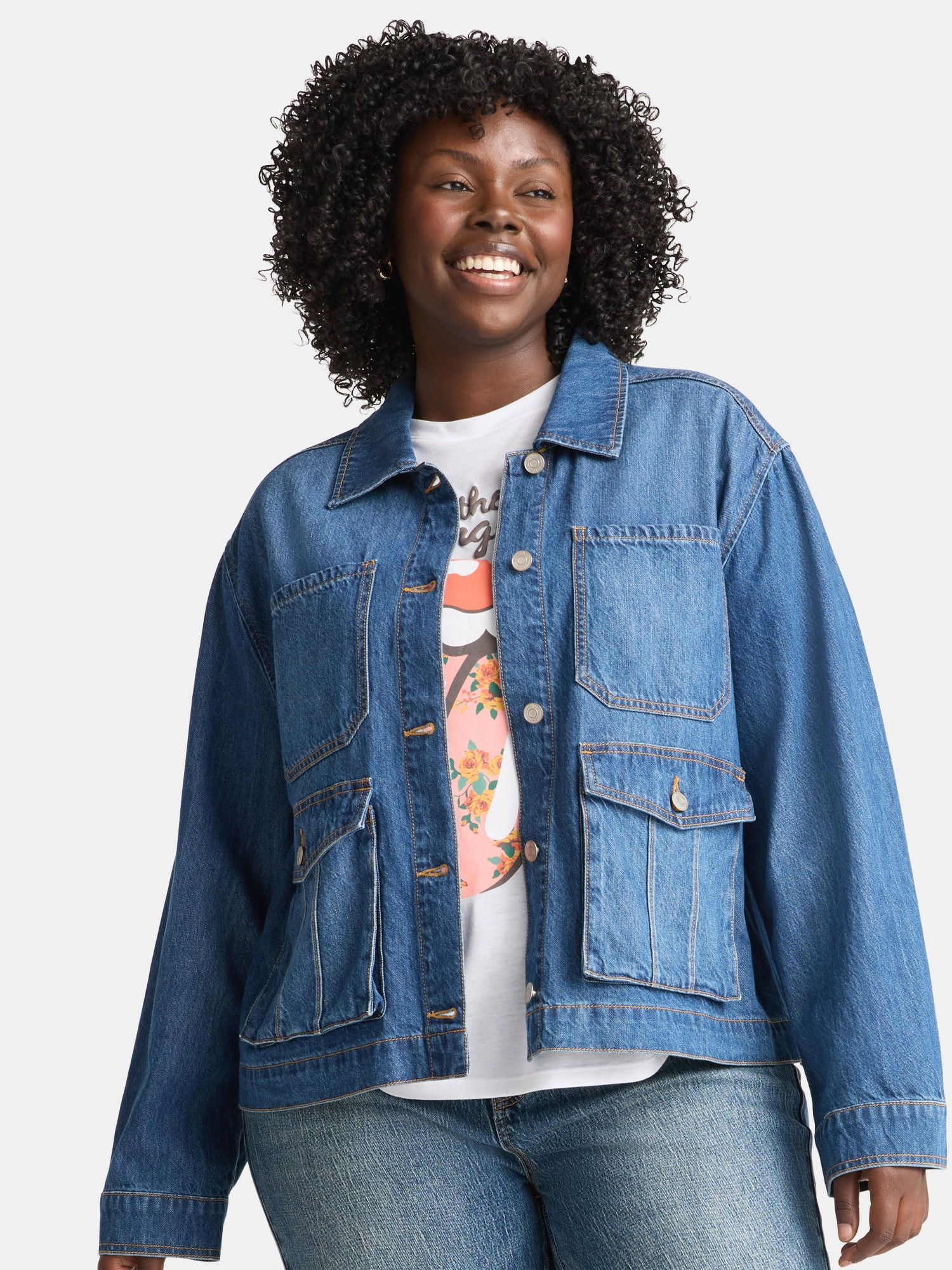Terra & Sky Women's Plus Denim Utility Jacket, Sizes 0X-5X | Walmart (US)