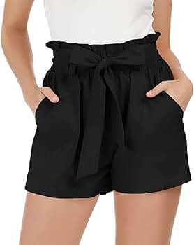 SoTeer Women's High Waisted Shorts Striped Ruffle Elastic Waist Summer Beach Short with Pockets B... | Amazon (US)