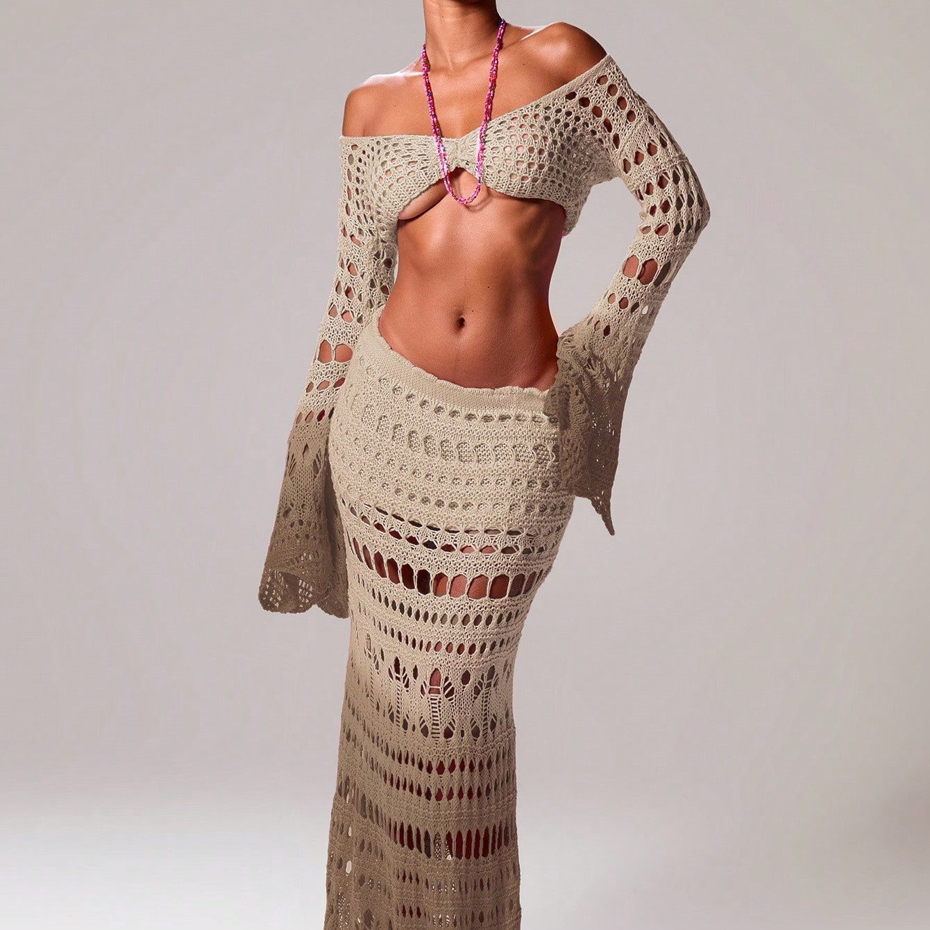 MUSERA Open Patterned Crochet Knit Ombre Fishtail Hem Maxi Skirt Only Cover Up Swim Ibiza Sexy Vacation Holiday Spring Summer Festival Beachwear Romantic Elegant Birthday Festival Boho Holiday Outfits Summer Outfits Fall Party Chic | SHEIN