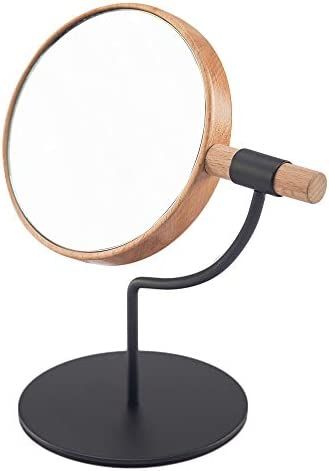 YEAKE Desk Table Mirror with Mental Stand, 3X Magnification Small Wooden Desktop Mirror,360° Rot... | Amazon (US)