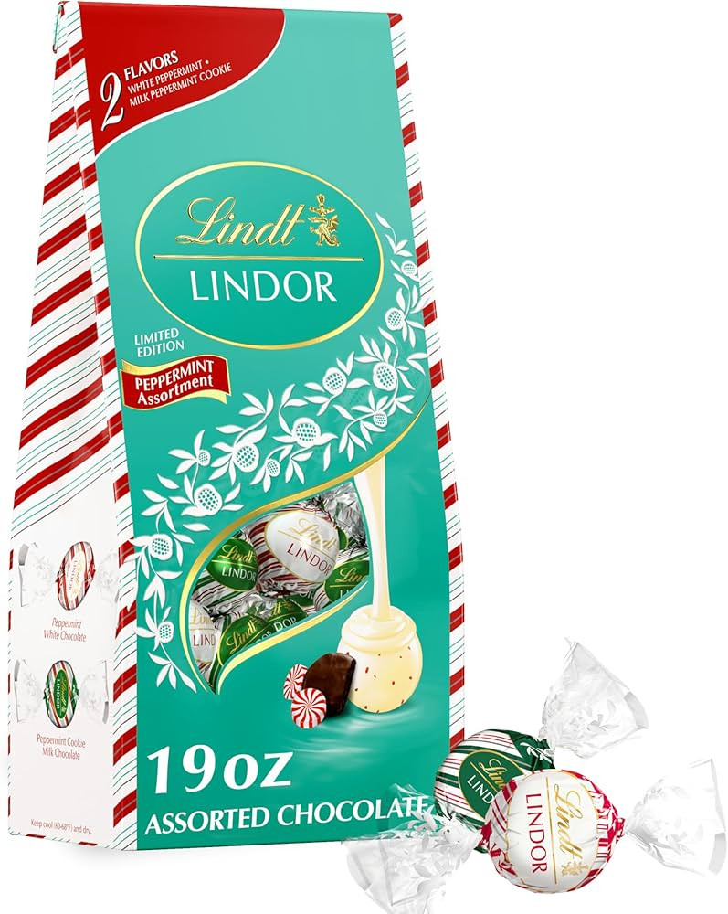 Lindt LINDOR Holiday Assorted Peppermint Chocolate Truffles, 19 oz. Bag | Amazon (US)