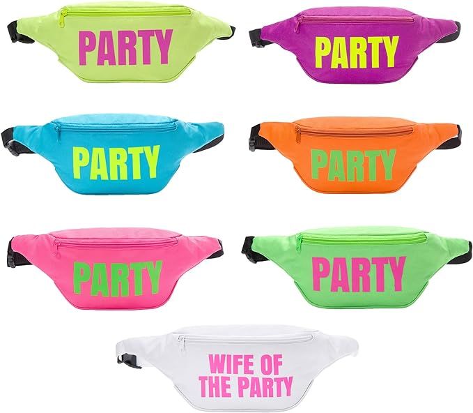 Bachelorette 80s Fanny Pack Set {7 Pack} 1 “Wife of The Party” Fanny Pack and 6 Party Fanny P... | Amazon (US)