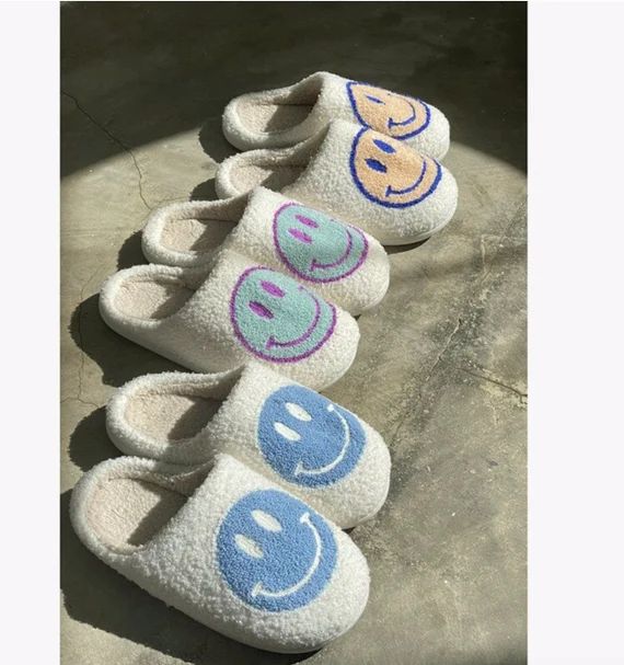 Smiley Face Slippers- Happy Slippers- Cute Slippers- Plush Slippers- Comfortable Slippers- Christ... | Etsy (US)