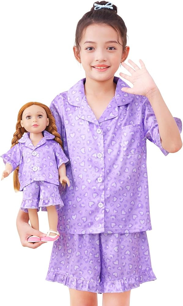 ICOSY Silk Satin Button-Down Top and Shorts for American 18" Doll | Amazon (US)