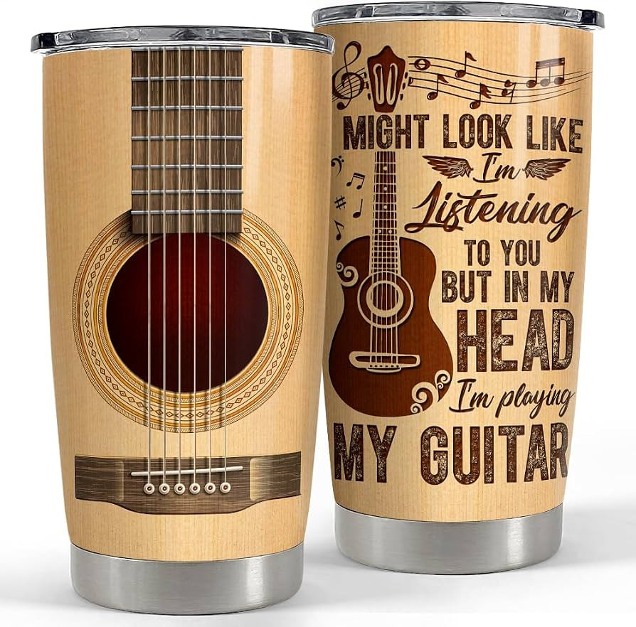 SANDJEST Guitar Tumbler Cup 20oz Guitarist Stainless Steel Insulated Tumblers Guitars Coffee Trav... | Amazon (US)