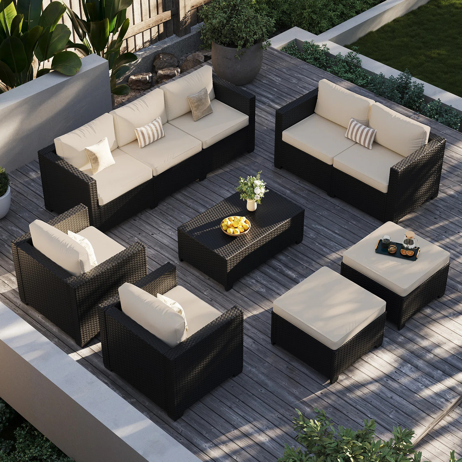 7-piece Outdoor Wicker Sectional Sofa Set With Ottomans & Storage Table, All-weather Patio Conver... | Wayfair North America
