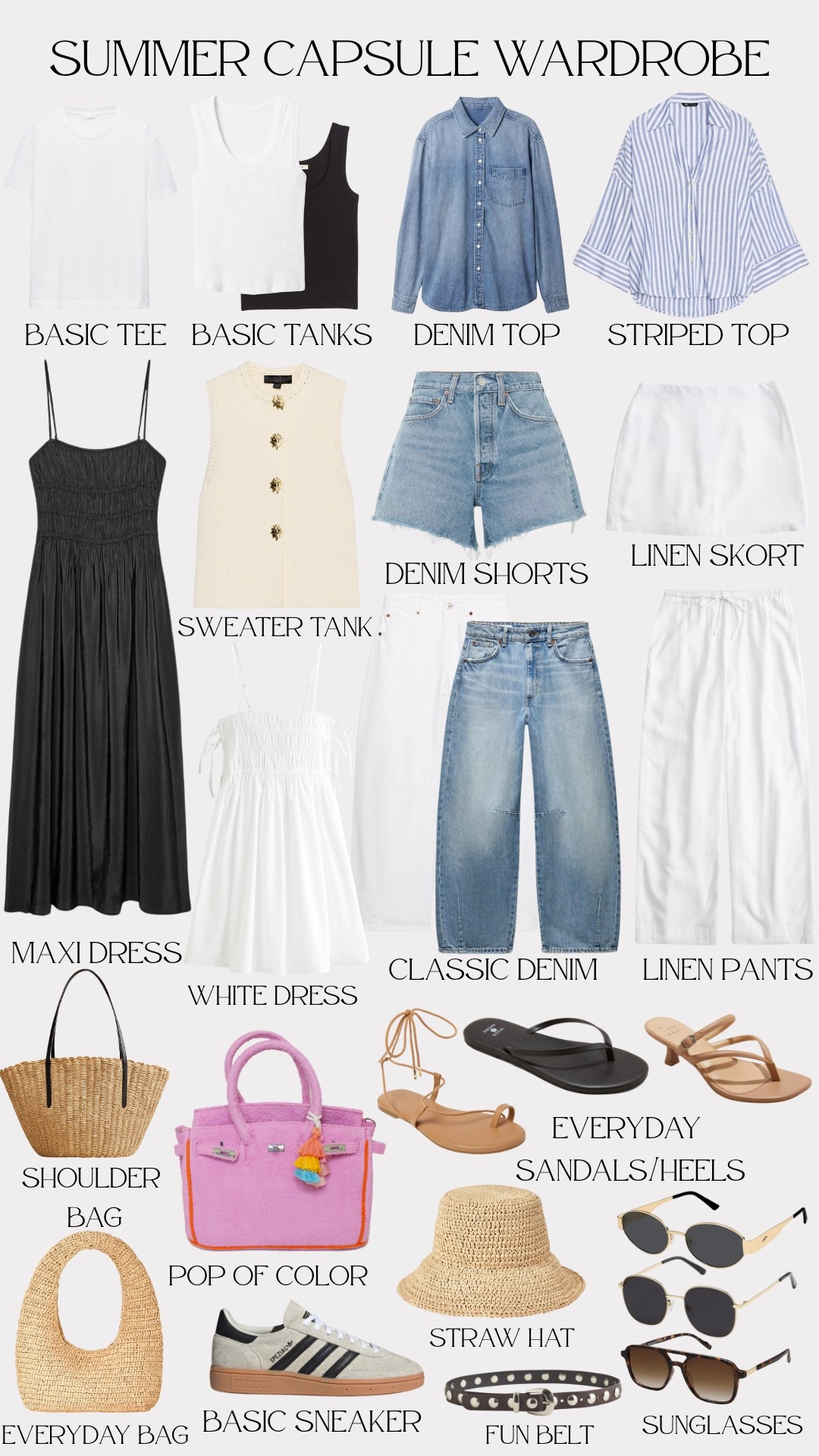 Summer capsule wardrobe !! + some accessories 

#LTKSummerEdit #LTKFindsUnder100 #LTKStyleTip