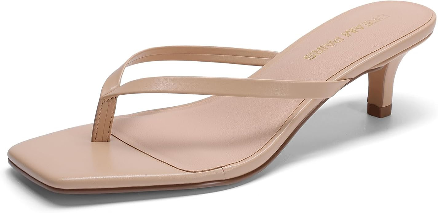DREAM PAIRS Kitten Heels for Women Flip Flop Low Heels Square Open Toe Sandals Thong 1.96 Inch He... | Amazon (US)
