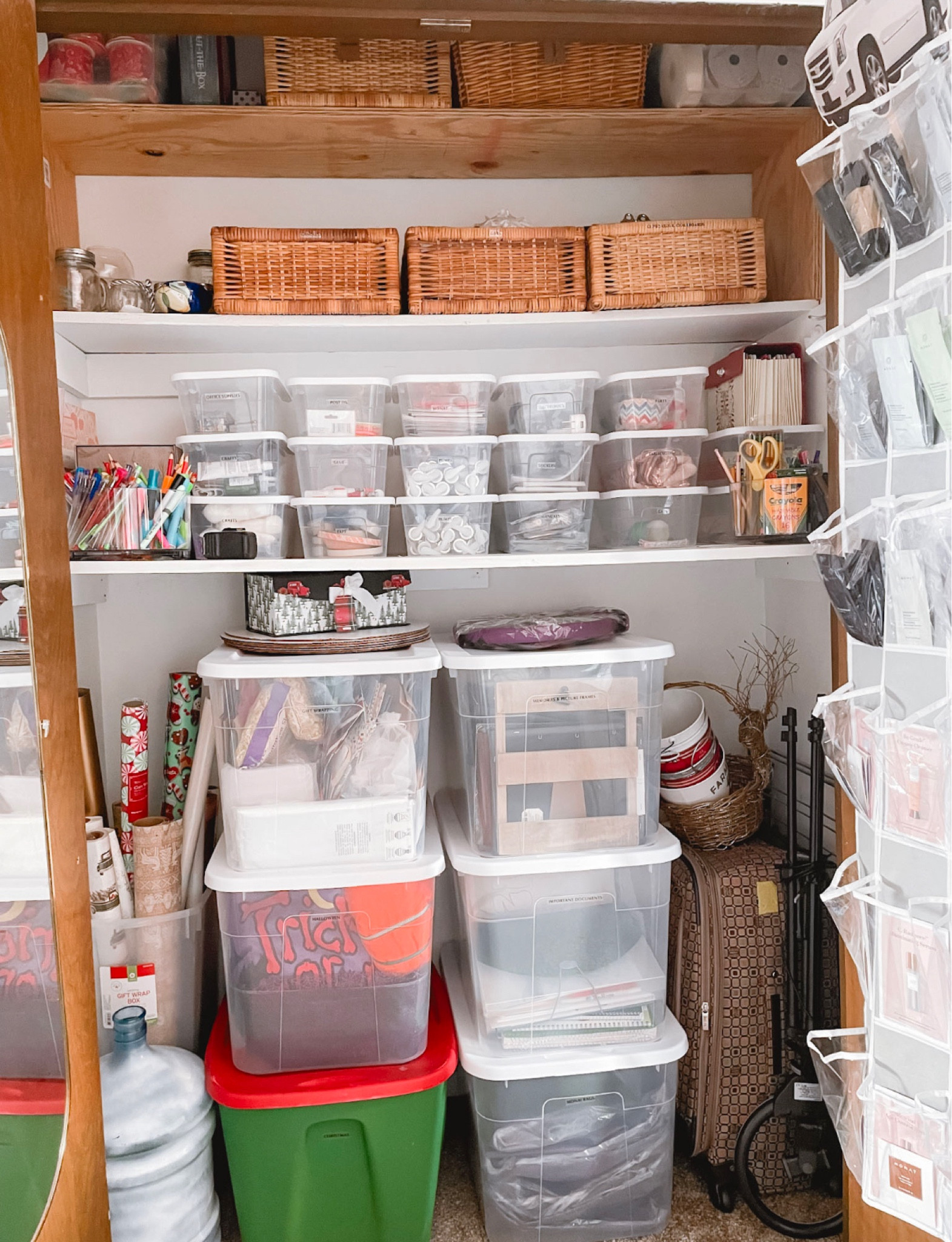 These small, clear bins are only $1.50 at Target & work perfectly for art supplies, office supplies, small games, wrapping bows, and so much more! 
