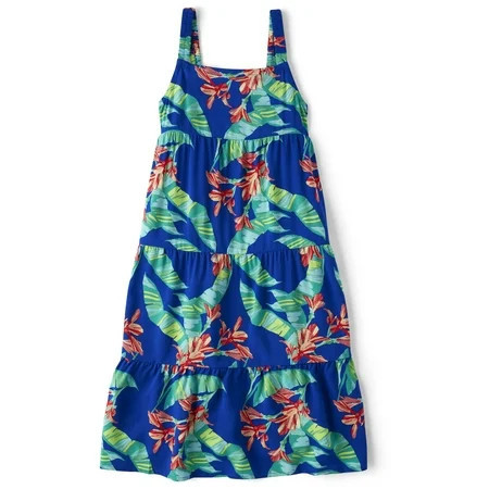 The Children's Place Girls Strappy Tropical Print Tiered Midi Dress, Sizes XS-XXL | Walmart (US)