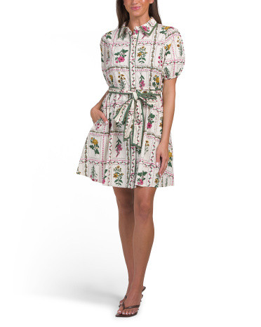 Puff Sleeve Floral Seed Packet Print Mini Dress | TJ Maxx
