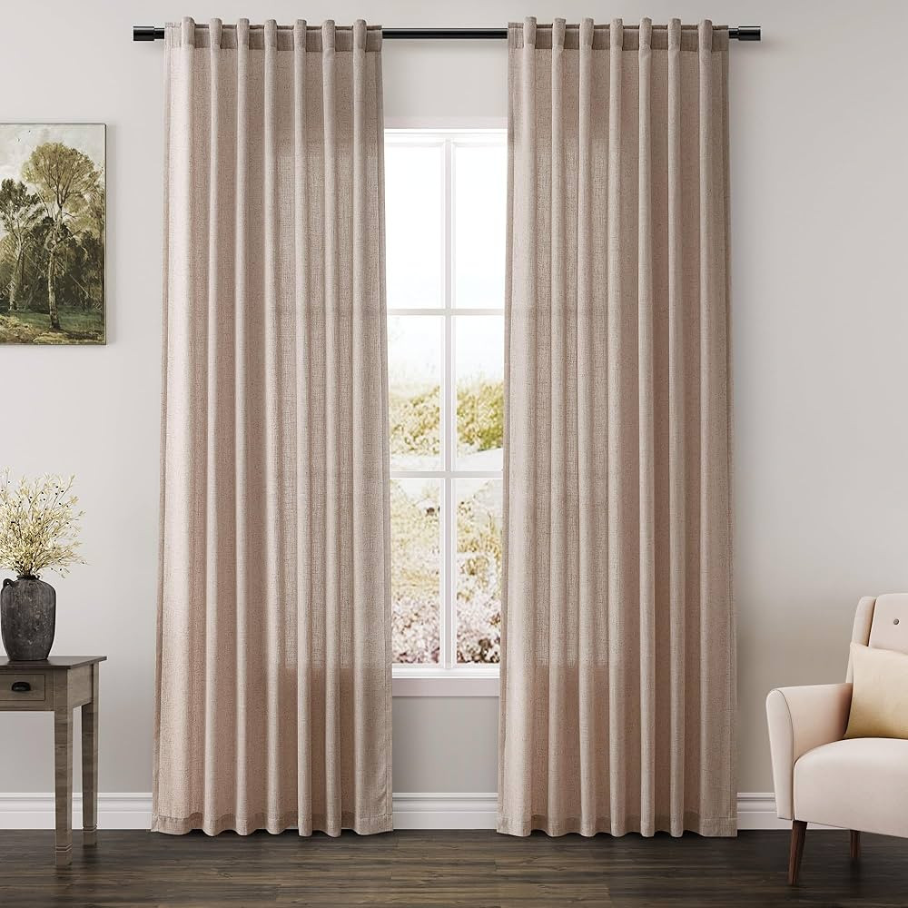 Oatmeal Linen Curtains 84 Inches Long for Bedroom Back Tab Light Filtering Privacy Semi Sheer Cur... | Amazon (US)