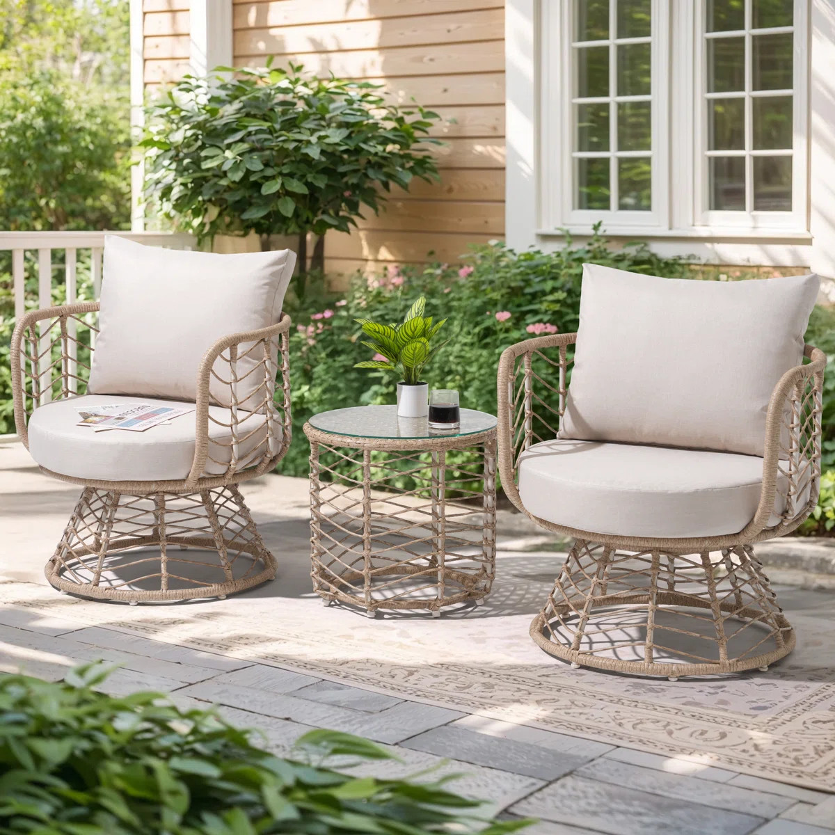 2-Person Outdoor Swivel Seating Group With Cushions | Wayfair North America