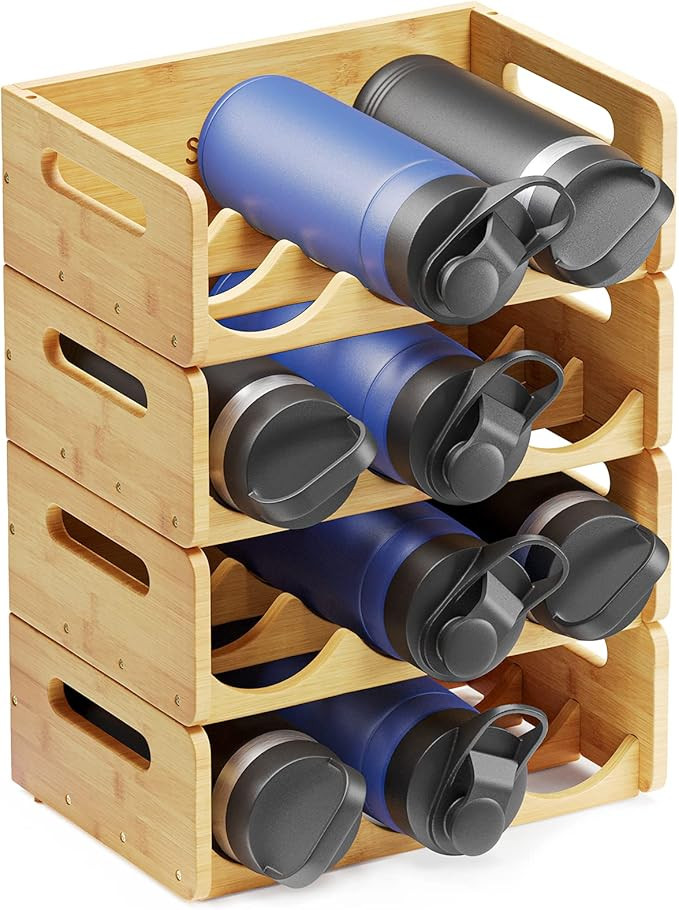 SpaceAid Bamboo Water Bottle Organizer with Labels, Kitchen Pantry Water Bottle Storage Rack for ... | Amazon (US)
