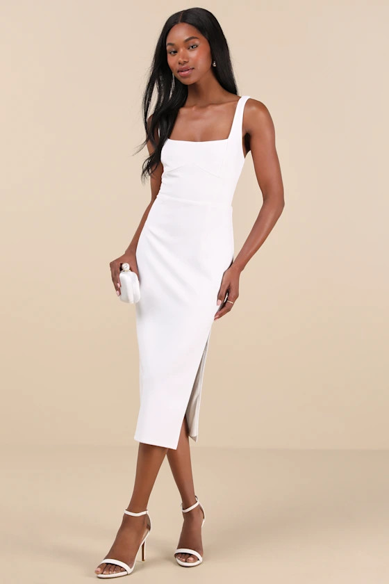 Vibrant Allure Square Neck Sleeveless Bodycon Midi Dress | Lulus