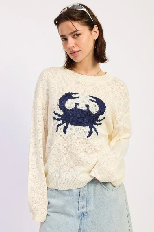 Lilly Graphic Knit Sweater Crab Intarsia | Fashion And Icon
