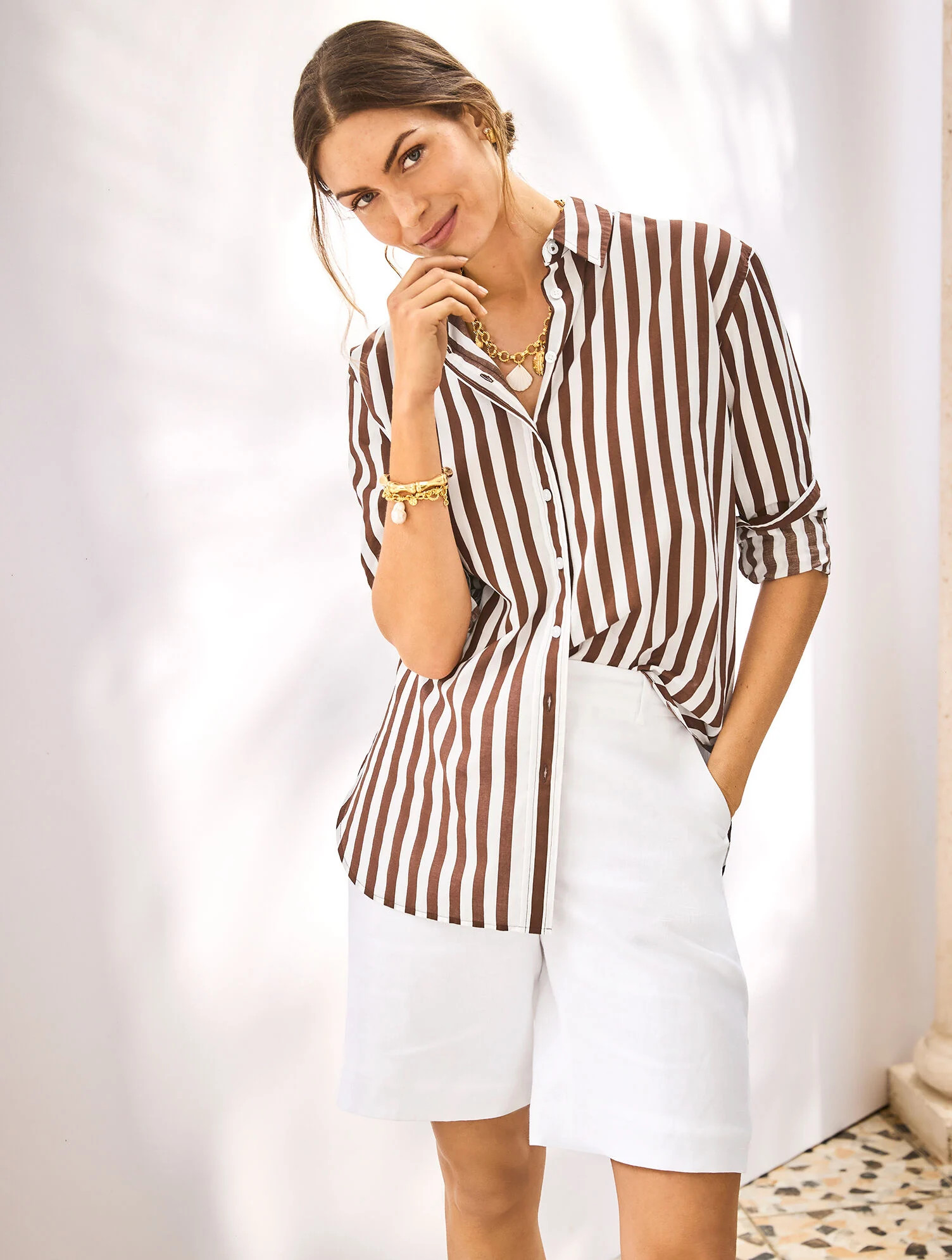 Everyday Relaxed Shirt - Sand Stripe | Talbots