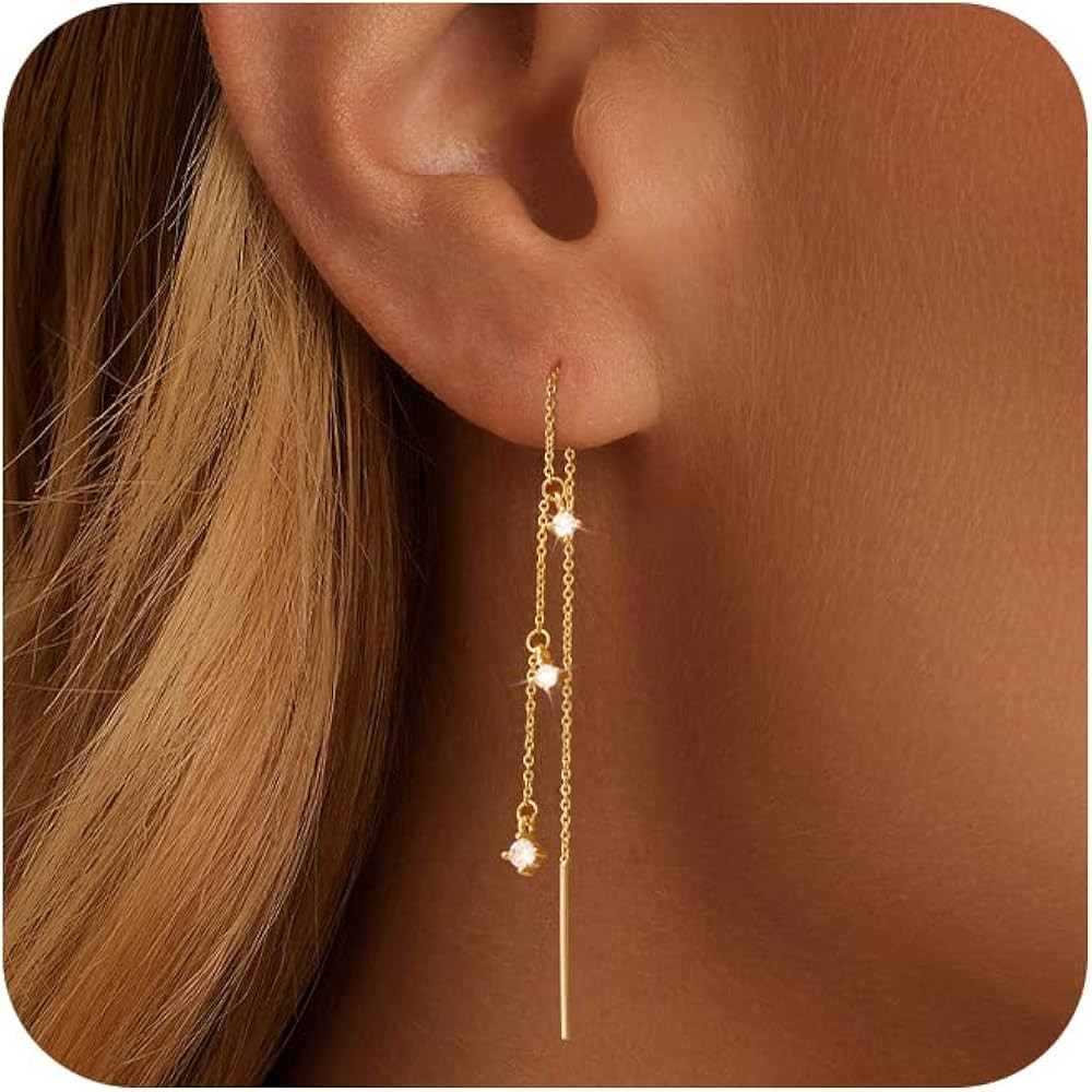 Dangle Earrings for Women Dainty Long Hanging Gold/Silver Chain Earrings Trendy Hypoallergenic Da... | Amazon (US)