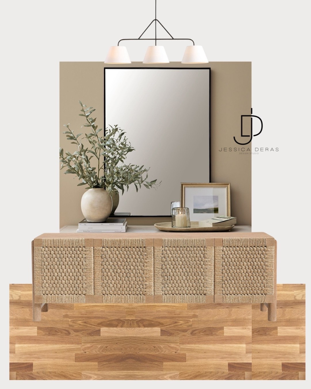 Console table design inspo with natural color palette💫😌

 Interested in our interior design? (jessicaderasinteriordesign.com) to schedule a 30min free Discovery call! We’d love to design your home. 

#LTKFamily #LTKHome #LTKStyleTip