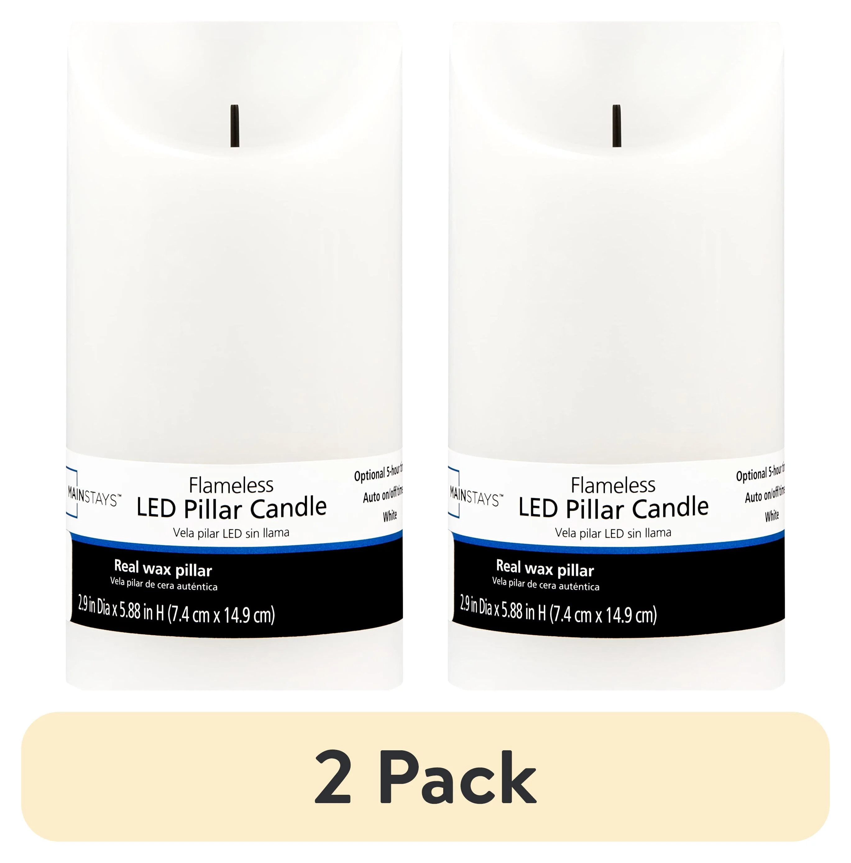(2 pack) Mainstays Unscented Flameless LED Pillar Candle, White Body, 3 x 6 in | Walmart (US)