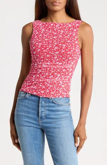 AFRM LOS ANGELES ZOLA MESH BOATNECK SLVLS TOP in Red Ditsy Floral at Nordstrom Rack, Size Medium | Nordstrom Rack