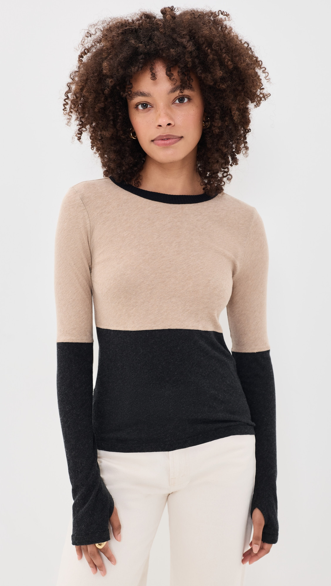 Enza Costa New Classic Jersey Block Crew Khaki/Charcoal L | Shopbop